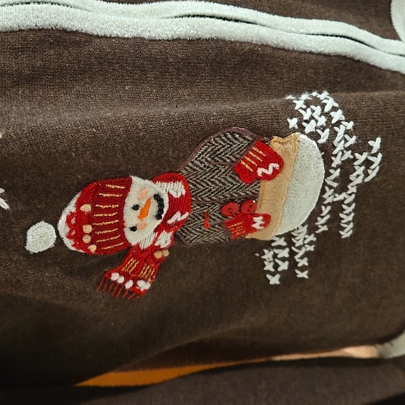 Sweater Mercer Street Studio Women Size L Brown Shell w/ Cream Trim Holiday - Picture 4 of 14